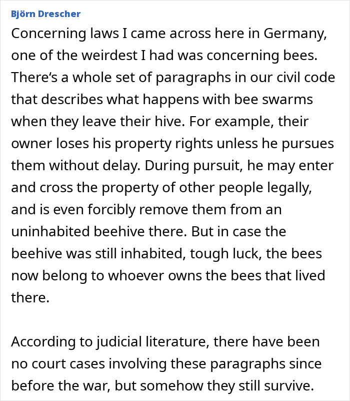 Germany law describes property rights about bee swarms and beehives