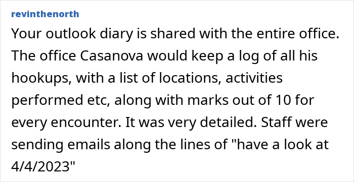 Office diary shared with all employees reveals detailed hookups log