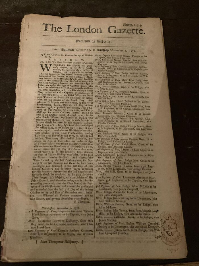A historic piece of Early America, The London Gazette, dated October 31 to November 3, 1778, displaying news.