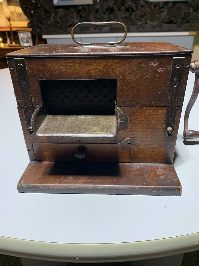 Here Is A Circa 1870s Walnut And Pine Blank Blank? Any Ideas? Size 5”h 8”w And 4”d. Minus The Base And Crank