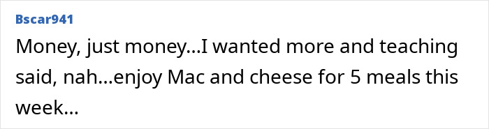 Teacher quits due to low pay and being told to survive on cheap meals despite wanting more money