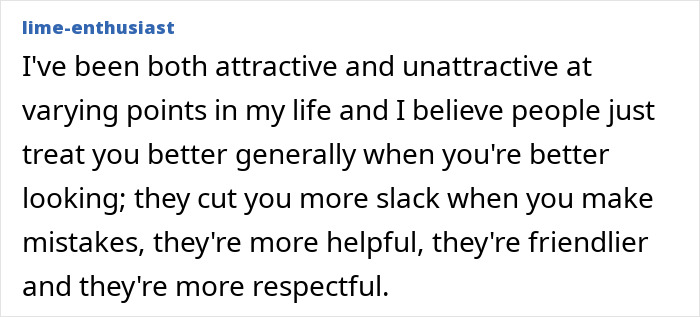 Text about better treatment of attractive people showing pretty privilege effects