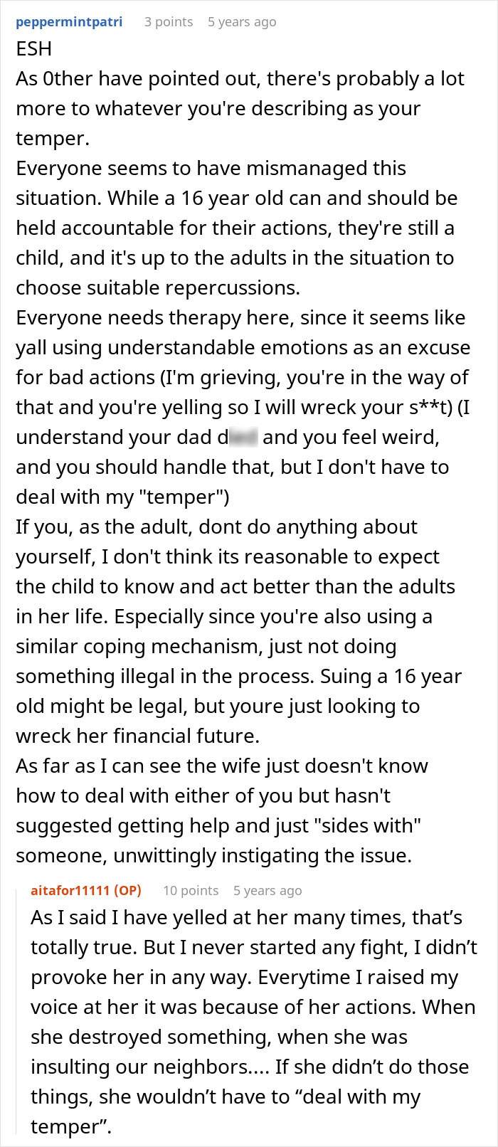 Online discussion differentiating giving space vs enabling stepdaughter's behavior