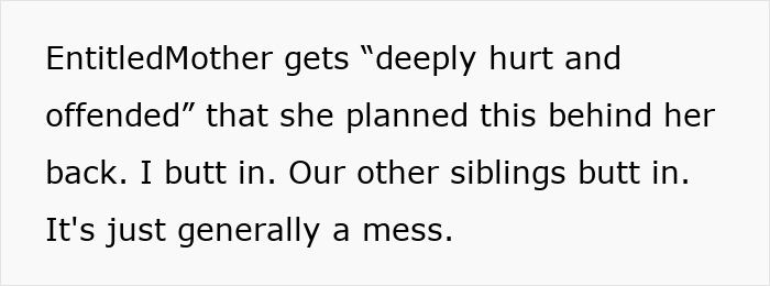 Screenshot of text about mother's reaction to plans against her