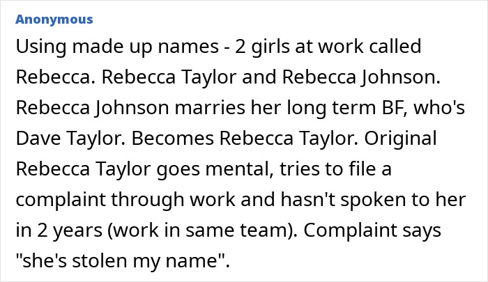 Office conflict over two coworkers named Rebecca and name stealing
