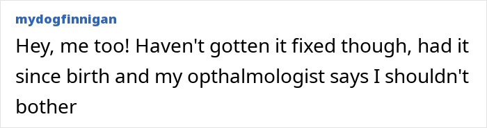 User comment about eye condition from ophthalmologist