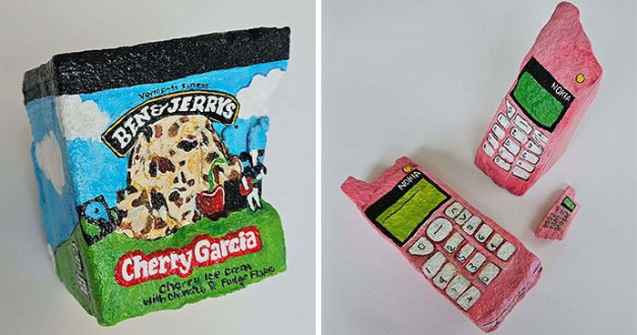 40 Colorful Stone Creations By This Artist That Turn Rocks Into Iconic Foods And Famous Products