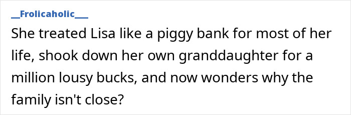 A social media comment criticizing Priscilla Presley's alleged behavior towards Lisa Marie and her granddaughter, highlighting fan slams.