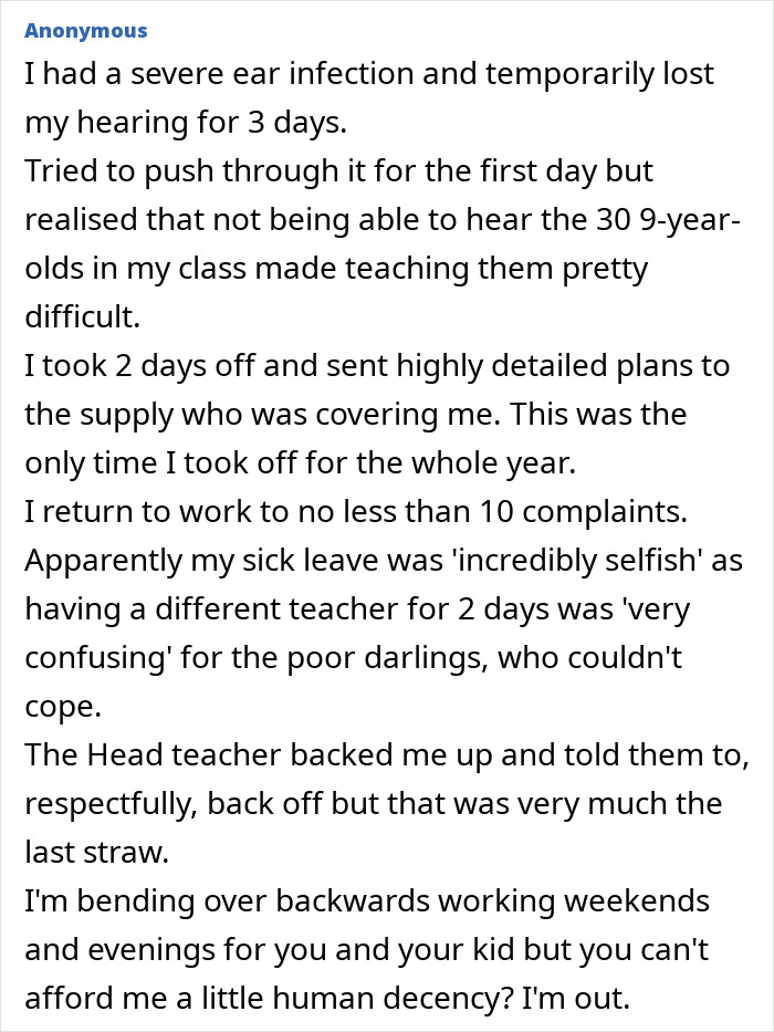 Teacher sick leave met with complaints despite detailed plans and head support