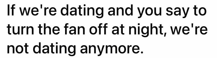 Text meme about breaking up over fan being turned off