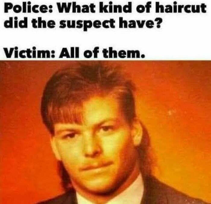 Funny meme about suspect having all kinds of haircut in ridiculous posts