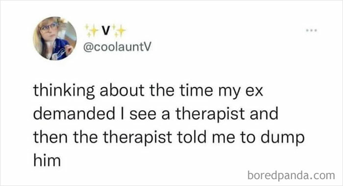 Tweet joke about therapist advice to dump an ex