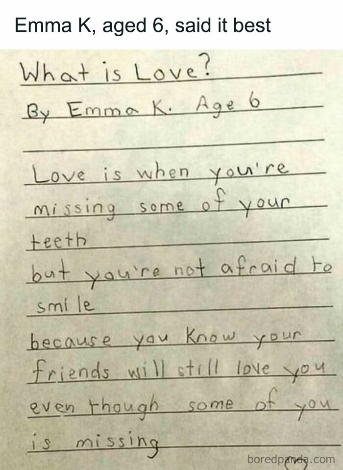 Handwritten note on love by 6-year-old in random memes
