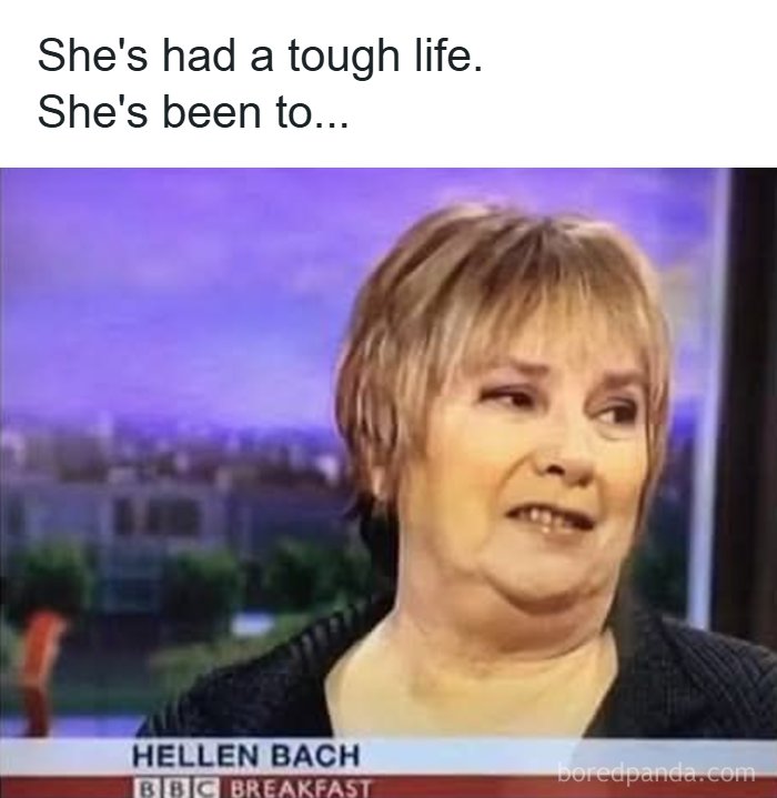 A woman on BBC Breakfast with a caption reading Hellen Bach, creating a funny random meme.