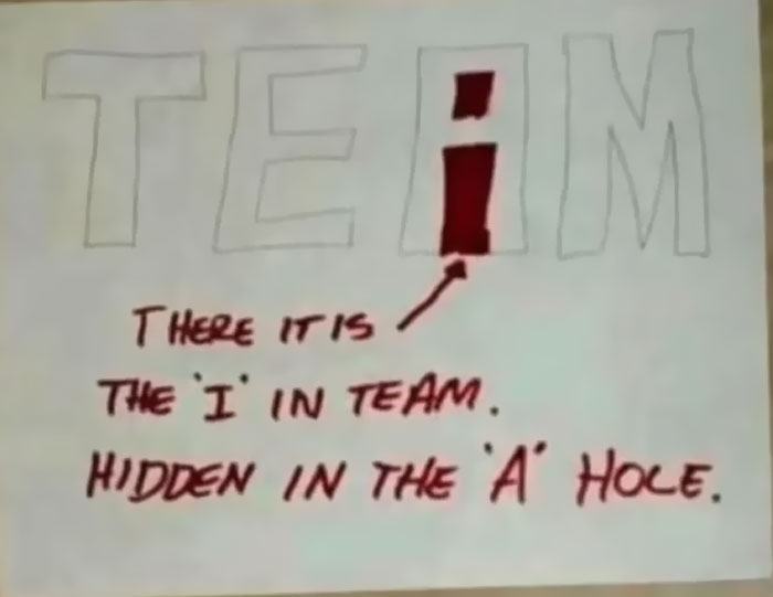 Handwritten note showing the 'I' in team hidden in the 'A'