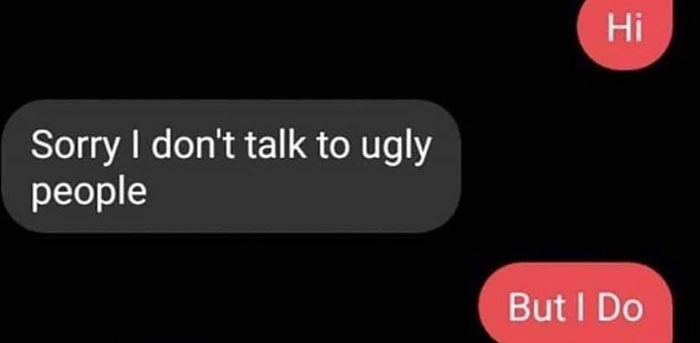 Text message exchange with savage burn about talking to ugly people