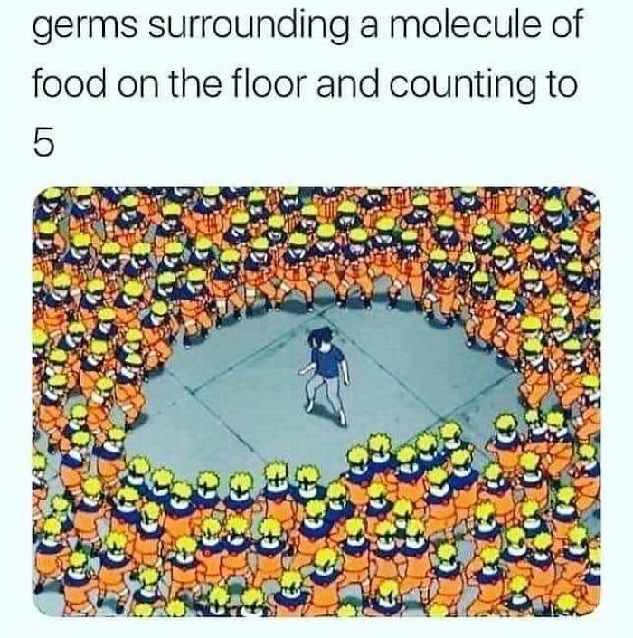 Anime characters surrounding a person illustrating germs and molecule in science meme