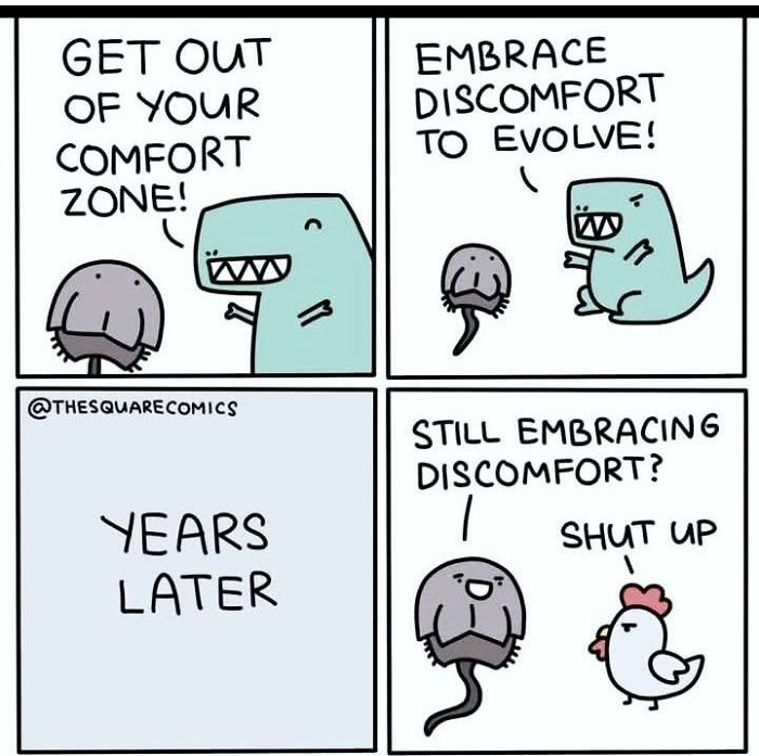 Evolution comic strip about discomfort and embracing change