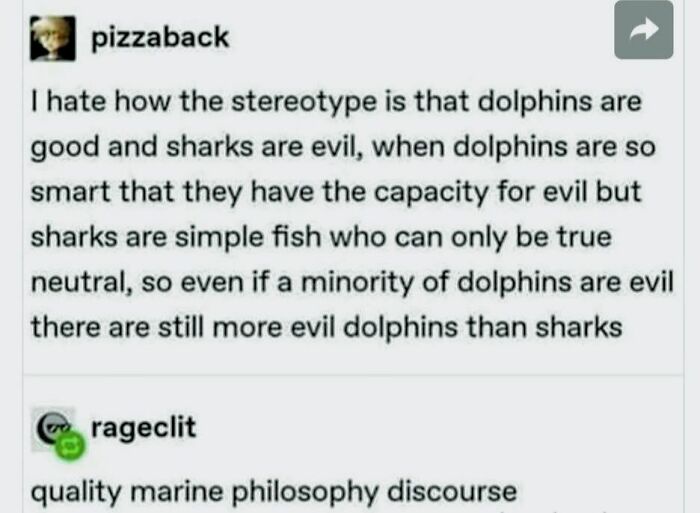 Funny science meme about dolphins and sharks and marine philosophy