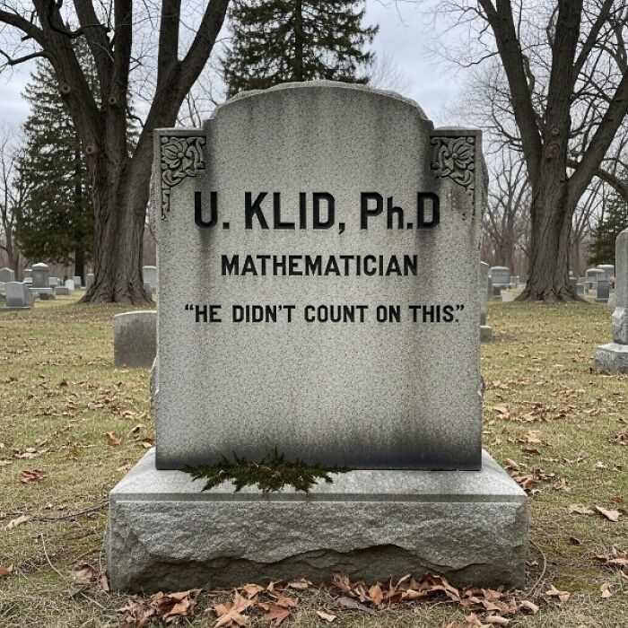 Gravestone of a mathematician with funny science epitaph about counting