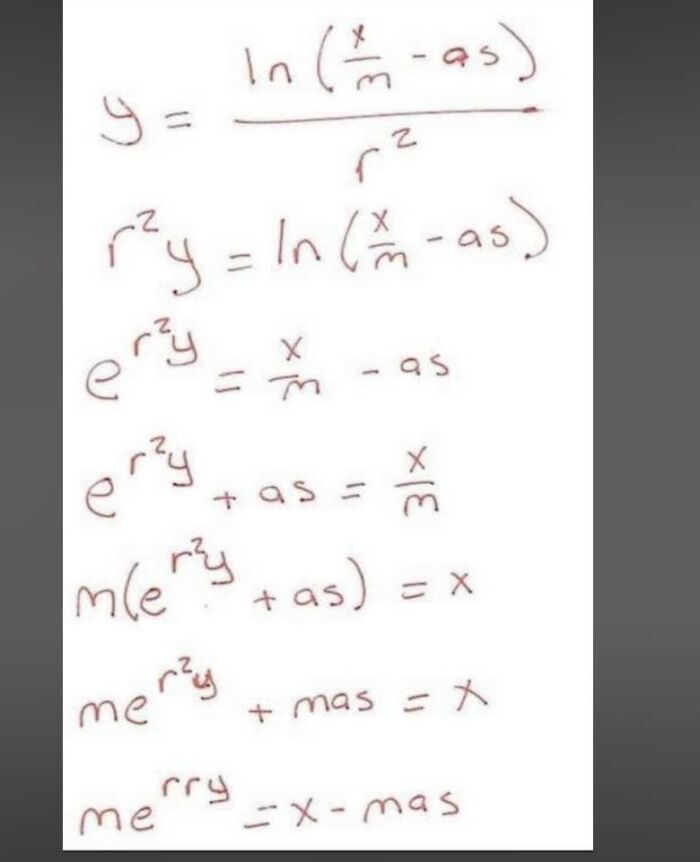 Handwritten math equations forming a funny science meme about math