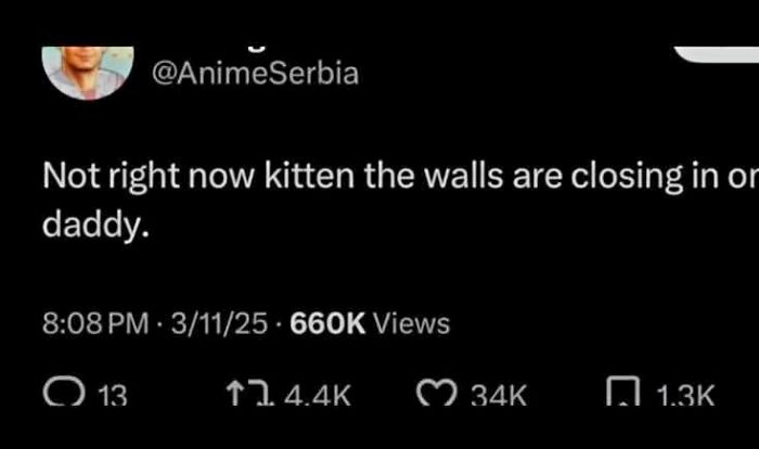 Tweet about walls closing in with kitten and daddy in unhinged posts