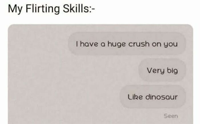 Screenshot of text messages showing awkward flirting skills