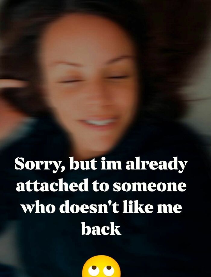 Blurred smiling woman with text about unrequited love in a lowkey internet chaos post