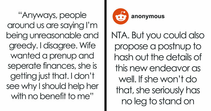 Wife Demands Prenup To Protect Her Income, Hubby Offers Her An 8% Interest Loan When She Needs Help