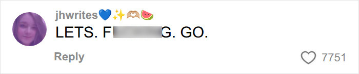 A user comment saying "LETS. F***ING. GO." with a profile picture, heart, sparkles, and watermelon emojis. Buying Spirit Airlines enthusiasm.