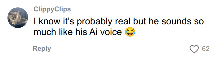 A user comment with a cat avatar, saying, "I know it's probably real but he sounds so much like his AI voice 😂." Relates to David Attenborough's diet.