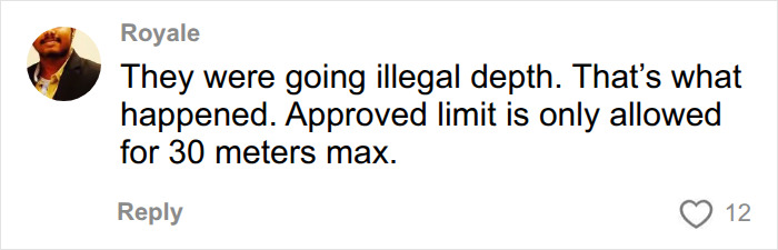 Comment about illegal depth diving over 30 meters