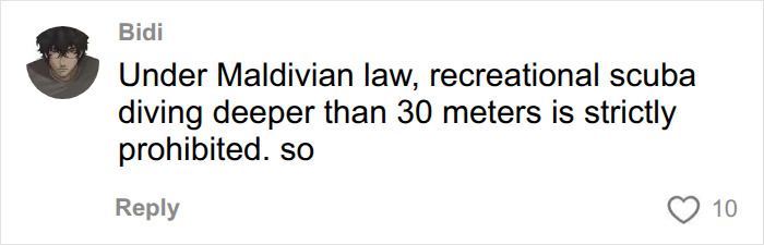 Comment on Maldivian law banning scuba diving deeper than 30 meters