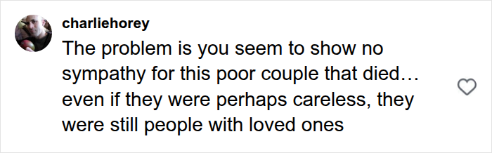 A social media comment criticizing a lack of sympathy for a deceased couple, relevant to Patient Zero and hantavirus outbreak.