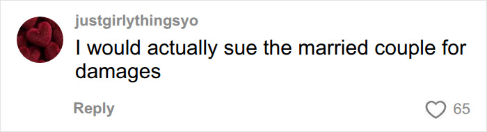 Comment about suing married couple related to wedding malfunction