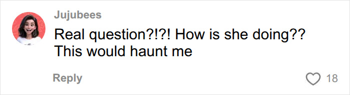 Comment expressing concern about bridesmaid wardrobe malfunction haunting her