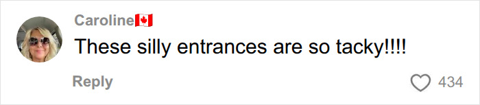 Comment criticizing tacky wedding entrances on bridesmaid wardrobe malfunction