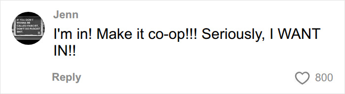 A comment from Jenn saying I'm in! Make it co-op!!! Seriously, I WANT IN!!, showing engagement for buying Spirit Airlines.