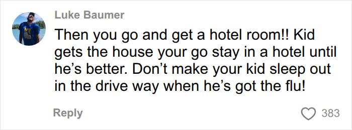 A comment about a momfluencer making her sick toddler sleep in the driveway due to emetophobia.