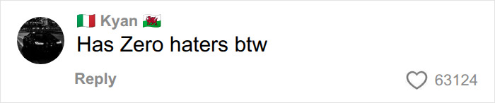 A social media comment by Kyan with Italian and Welsh flags reads Has Zero haters btw. The post has 63,124 likes. David Attenborough life.