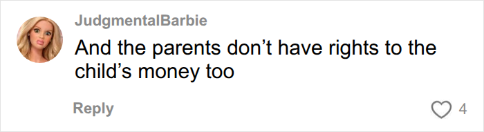 Comment on parents not having rights to their child's money Comment on parents not having rights to their child's money
