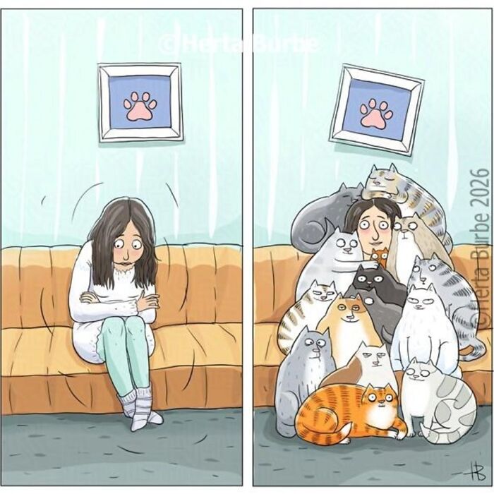 This Lithuanian Artist Turns Cats Into The Stars Of Her Tender Illustrated Stories (50 Pics)