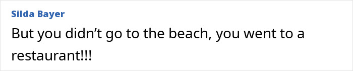 Comment pointing out restaurant setting not beach in TV star sheer outfit dispute
