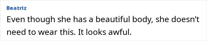 Comment criticizing sheer outfit on TV star with beautiful body