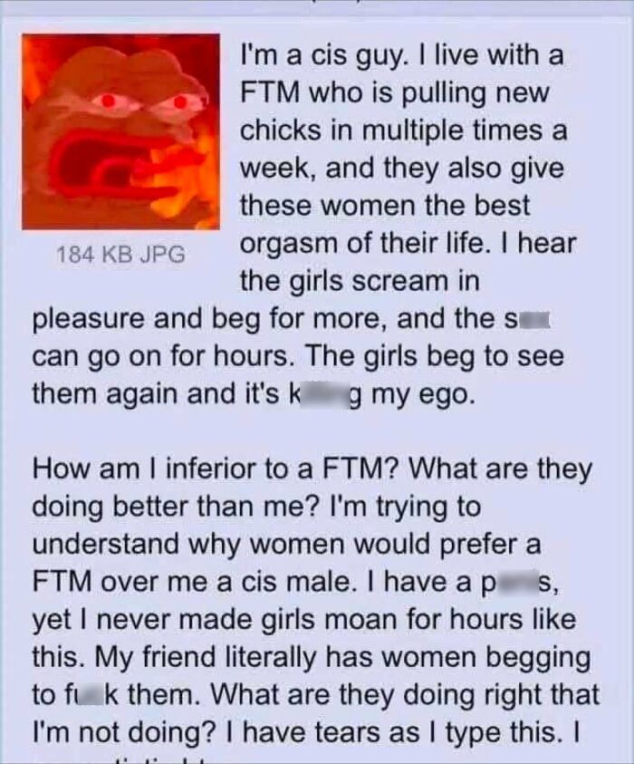 Text post discussing confusion about men's current market value and comparisons to FTM individuals