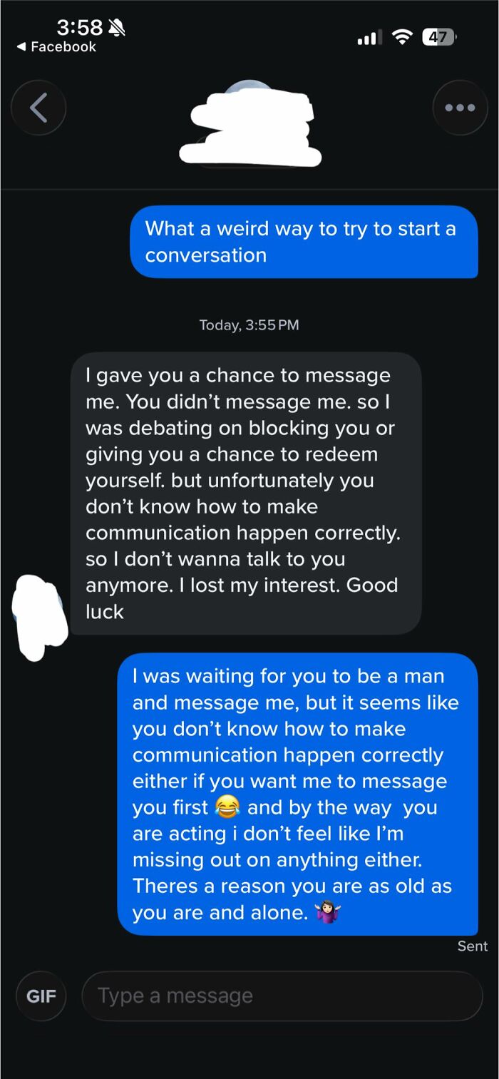 Social media chat displaying awkward communication about market value