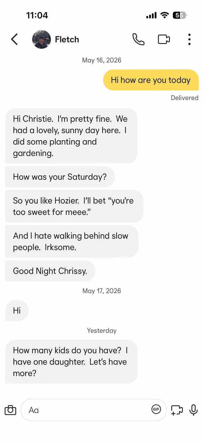 Text message exchanging gardening and family talk shows confusion about current market value