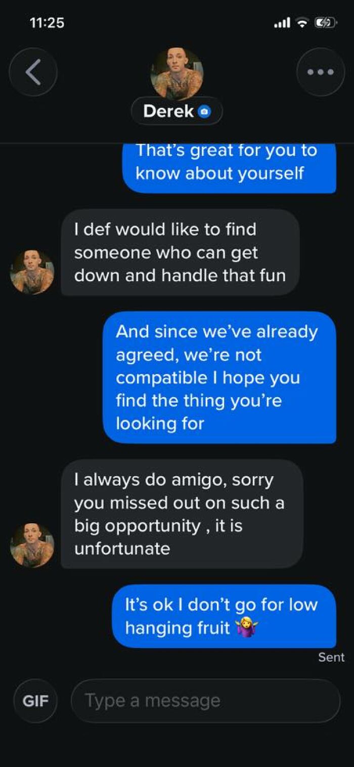 Text conversation on dating app discussing compatibility and market value