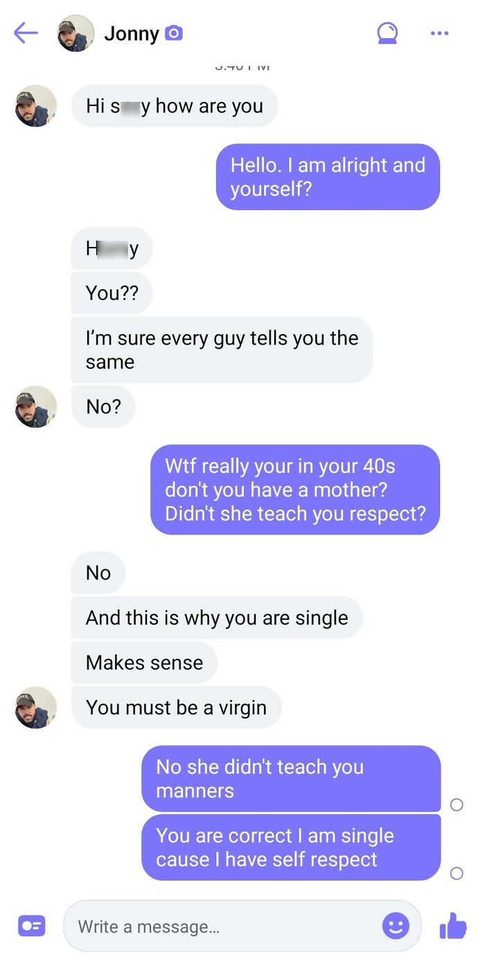 Text conversation displaying disrespectful messages on Bumble