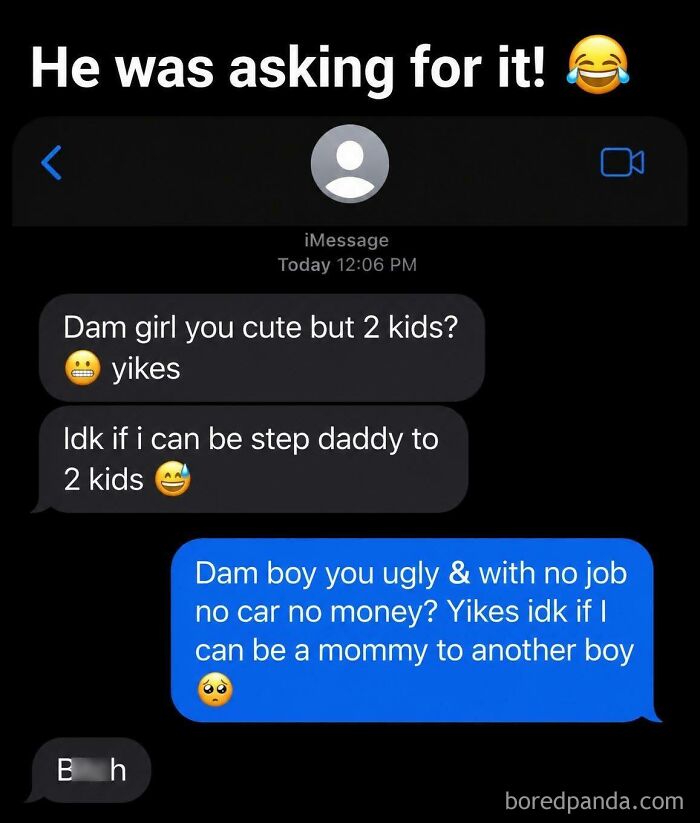 Screenshot of a humorous text exchange about relationship standards and step-parenting